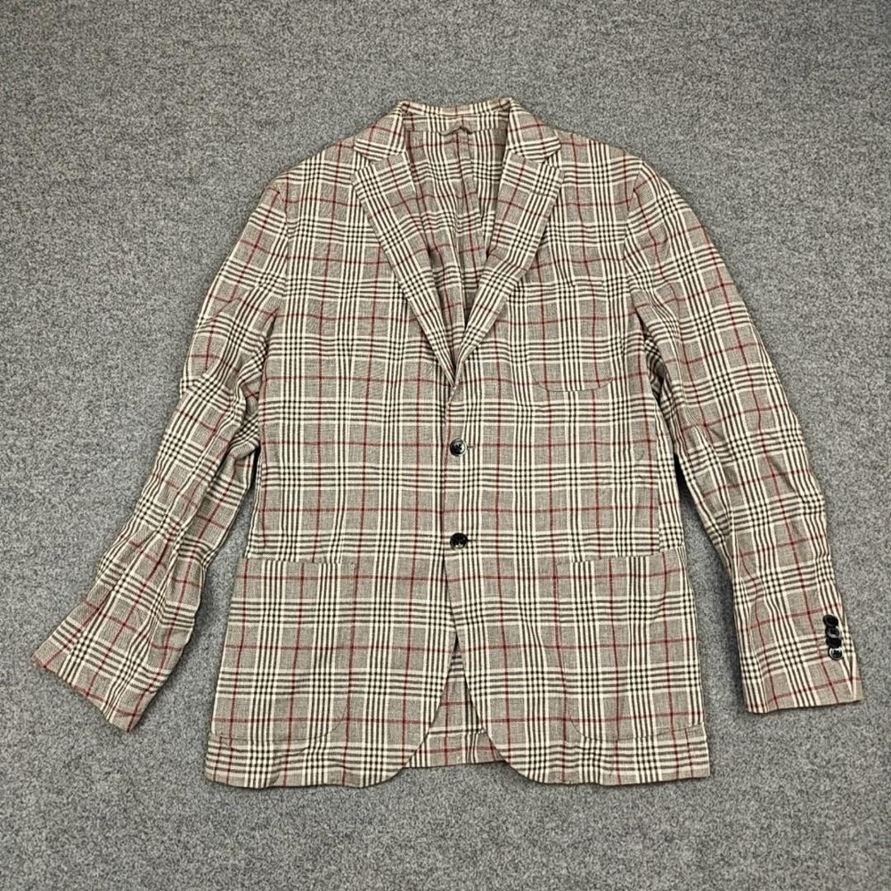 L.B.M. 1911 Blazer Mens EU 54 Gray Linen Plaid Sport Coat Jacket Limited Edition